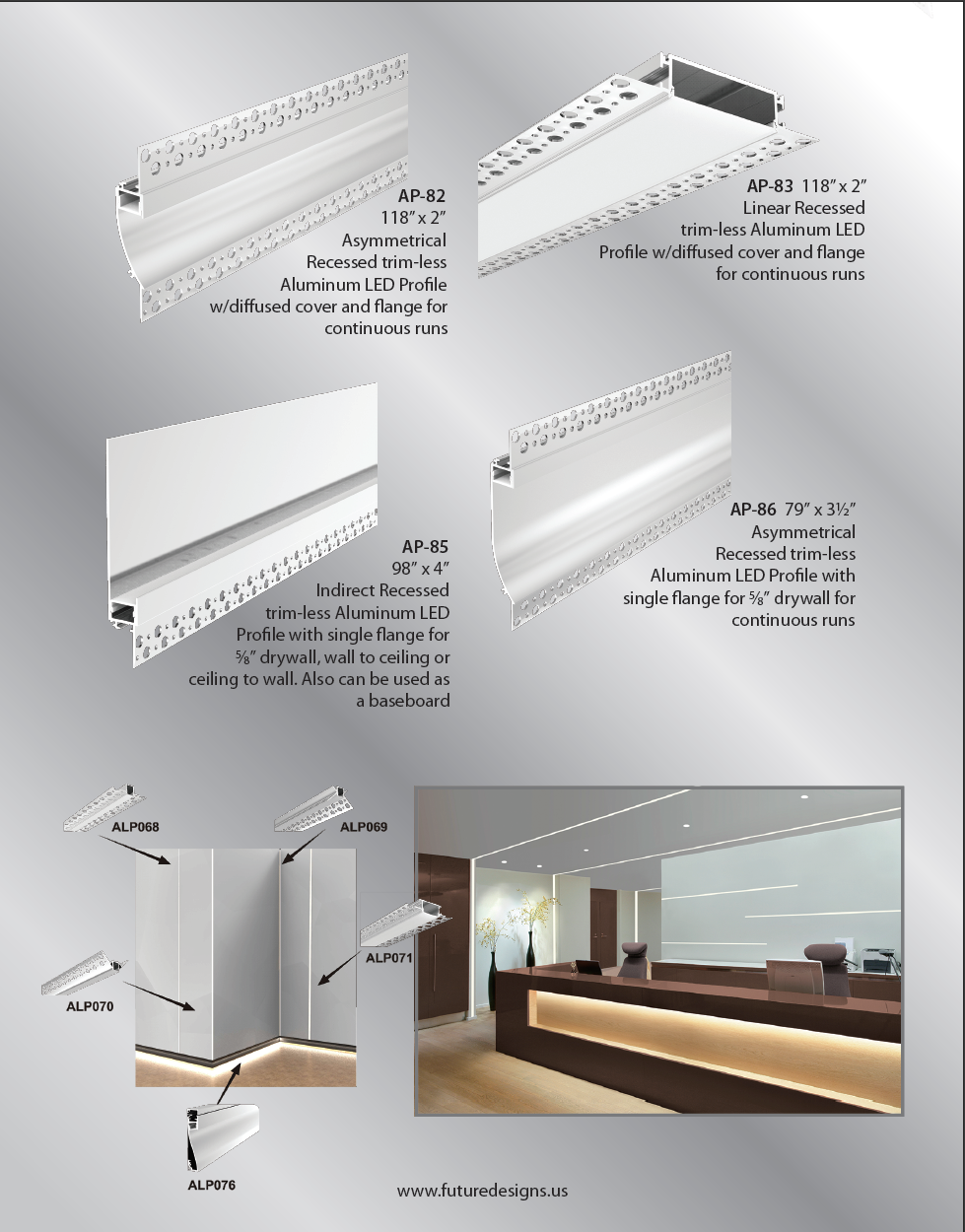 Recessed Aluminium LED Profile With Flange For Architectural Lighting
